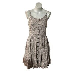 Japna Sundress Womens Size M Beige Black Micro Animal Print Button Front
